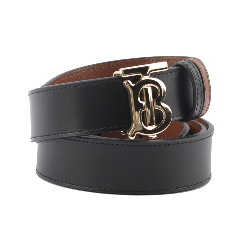 BURBERRY TB Logo 小牛皮寬3cm雙面可用皮帶/黑色/棕褐色, , large