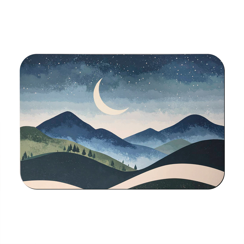 【怪獸】日竹門 30秒瞬吸 軟式珪藻土吸水地墊 極簡山景系列 (60x40cm)-山月夜話, , large