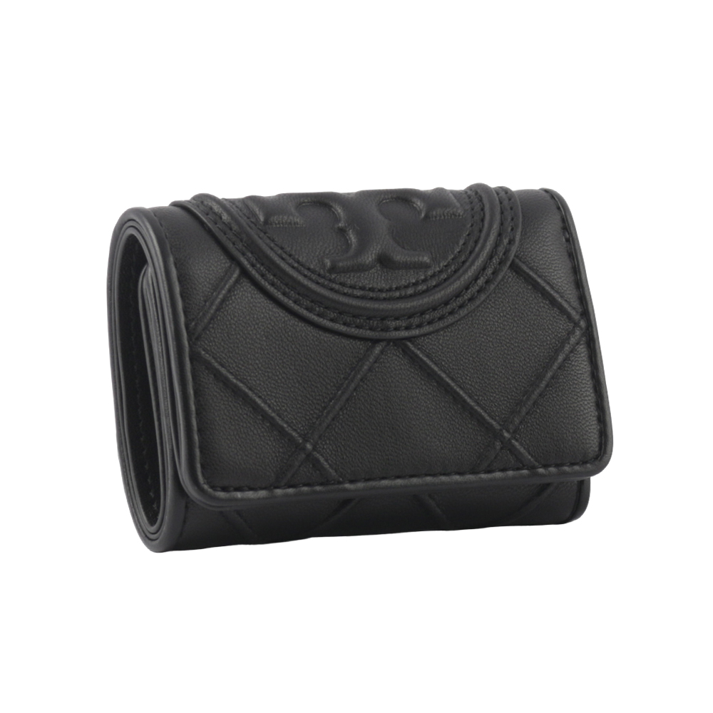 TORY BURCH Fleming 縫線納帕皮革小款三折短夾/黑色, , large