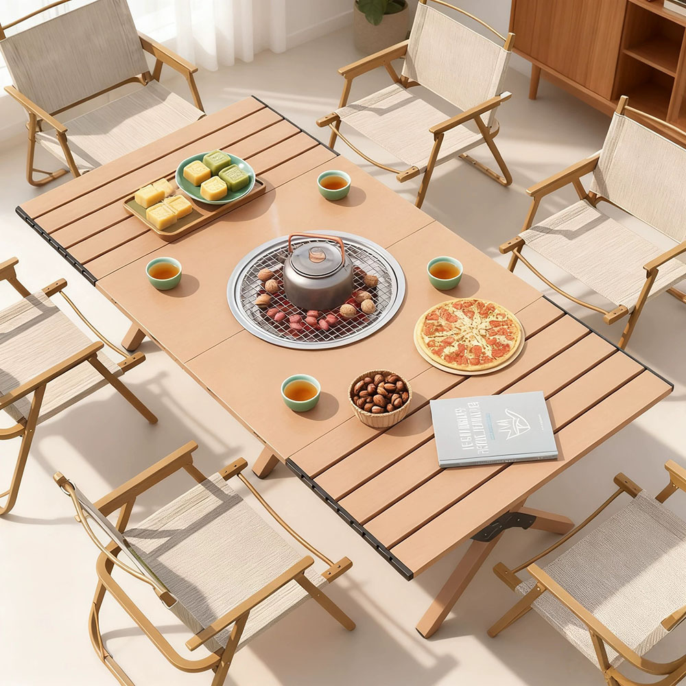 Khaki Multifunctional Outdoor Camping BBQ Omelet Table (Outdoor Camping Folding Table, BBQ Camping Table, Lightweight Folding Camping Table), , large