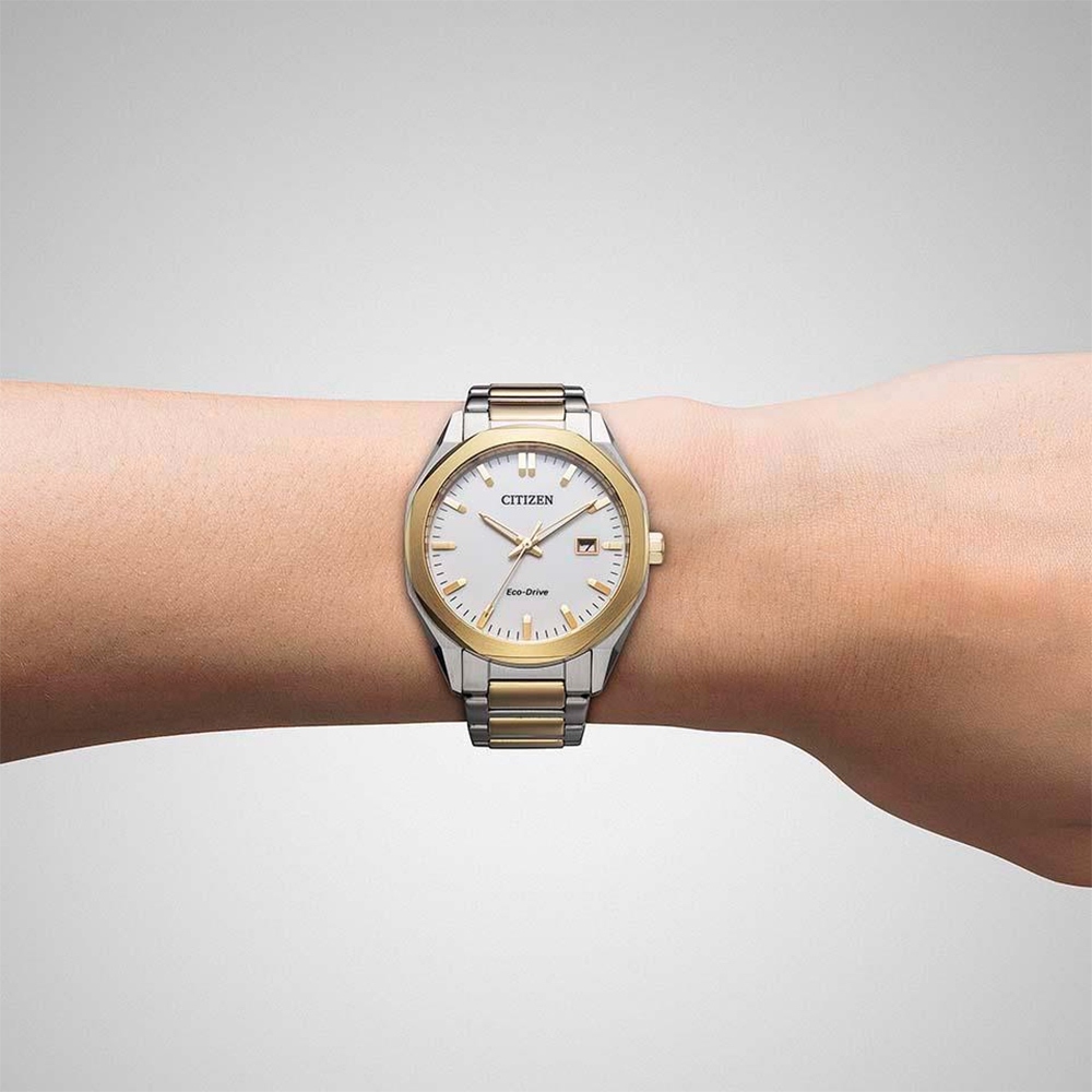 CITIZEN 星辰 限量 光動能八角形經典大三針手錶 送禮推薦-銀x金/38mm BM7624-82A, , large