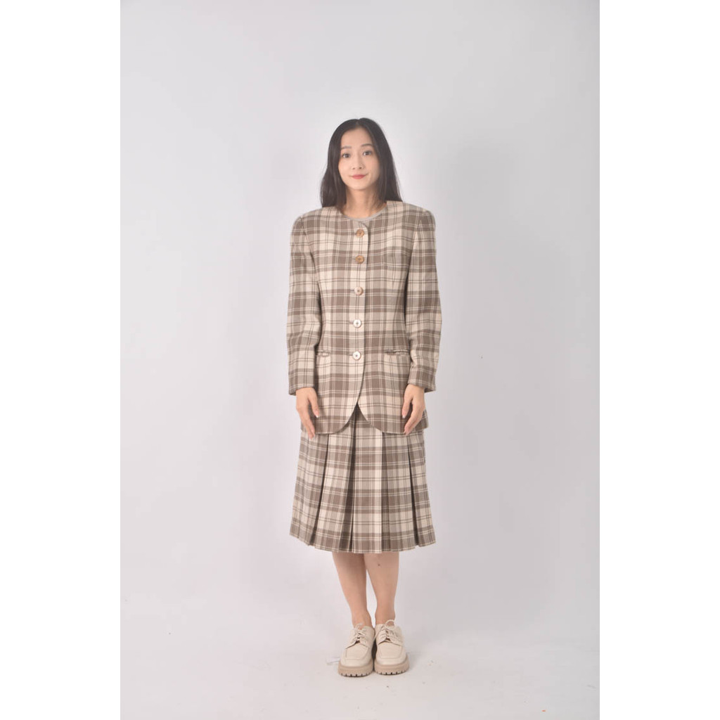 (S) diana小香風羊毛純羊毛杏色套裝二手衣, , large
