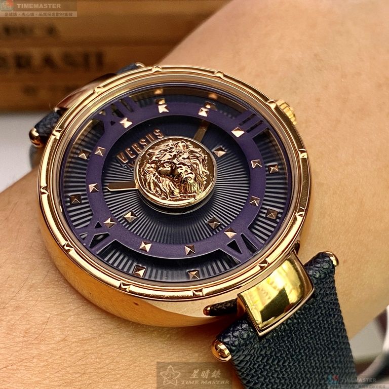 [星晴錶業]VERSUS VERSACE手錶,38mm,VV00064深紫藍錶面玫瑰金錶殼深紫藍真皮皮革錶帶款, , large
