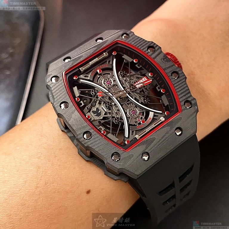 [星晴錶業]MARVEL手錶,44mm, 50mm,MARV001雙面機械鏤空錶面黑錶殼深黑色矽膠錶帶款, , large