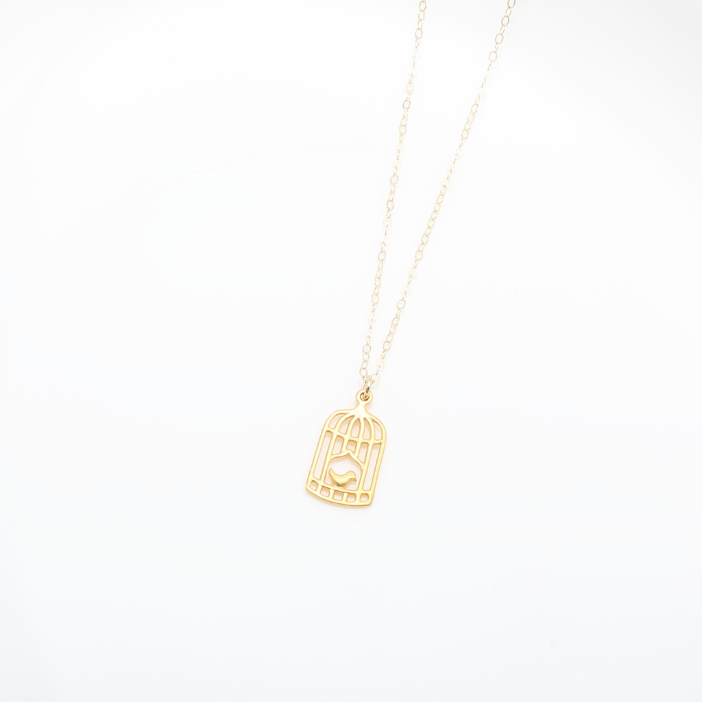 【Angel & Me】Cage and Bird s925 sterling silver 24k gold plated necklace gift, , large