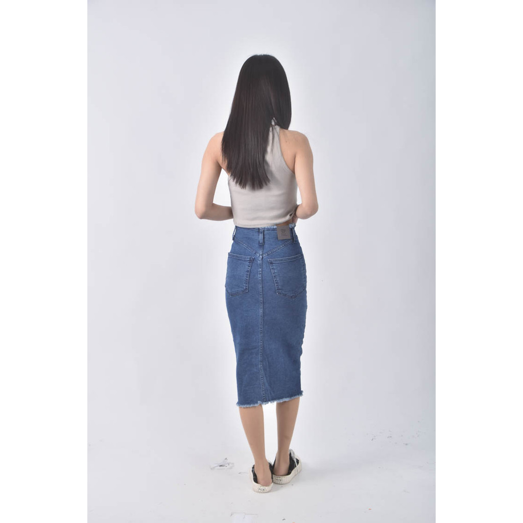 (S) denim boutique韓牌丹寧牛仔前拉鍊藍色長裙二手衣, , large
