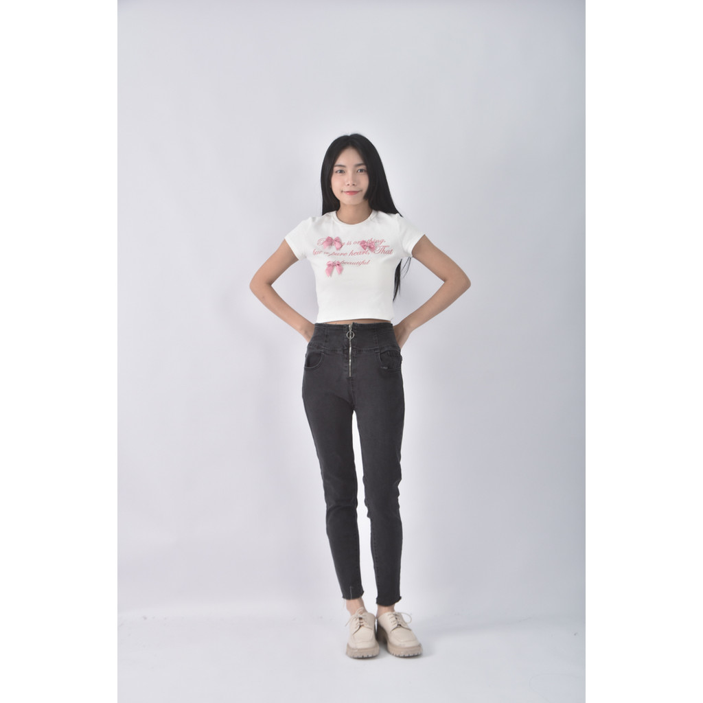 (XL) 高腰丹寧牛仔質感高腰黑色長褲二手衣