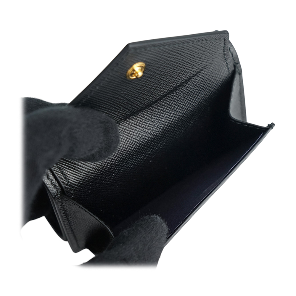PRADA 浮雕Logo防刮皮革信封造型迷你三折短夾/黑色, , large
