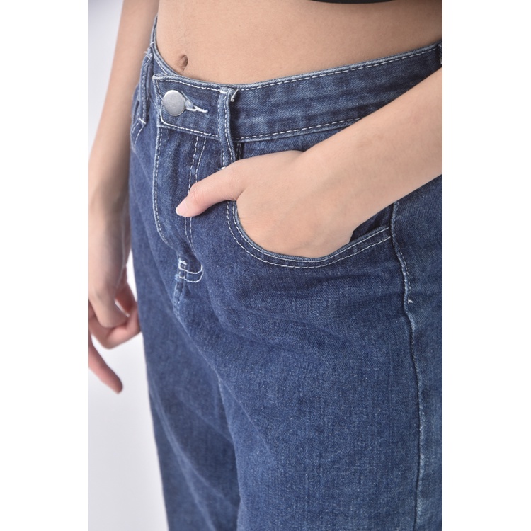 (S) xiao lin xi高腰質感丹寧牛仔棉質藍色長褲二手衣, , large