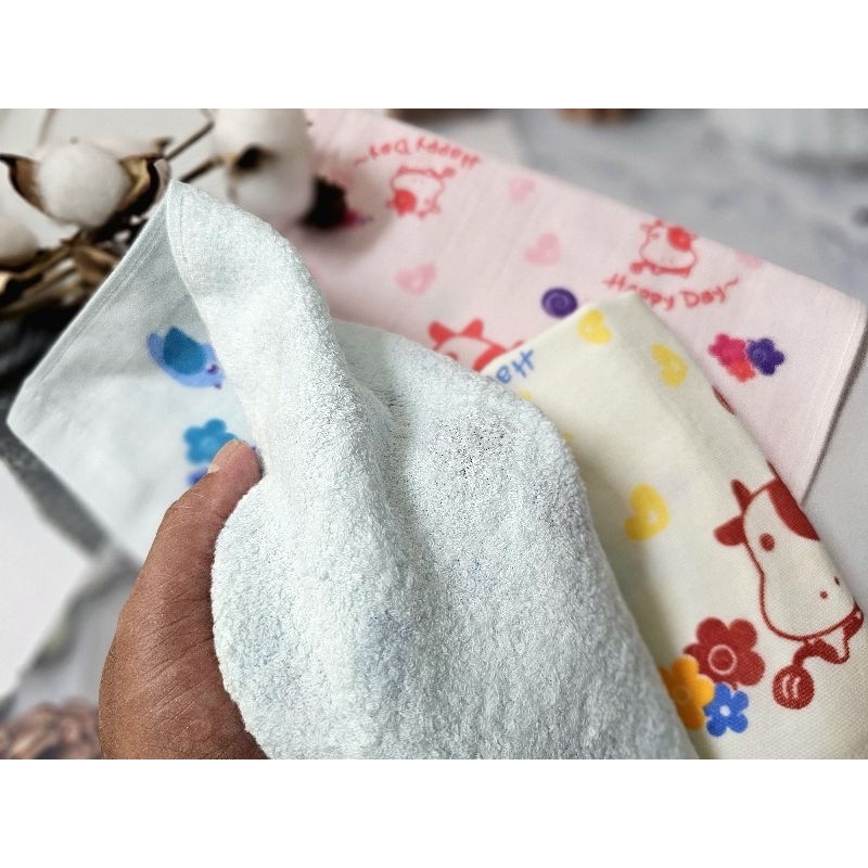 [Kaimei Cotton Industry] 12 in the group, random and excellent, MIT made in Taiwan, cute half-cotton, half-gauze children's towel - Moo Niu style, pure cotton, soft, comfortable and water-absorbent, , large