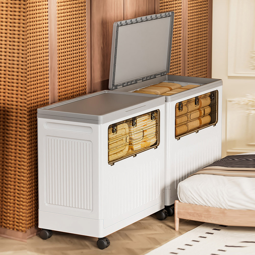 【AOTTO】110L大容量貨櫃側開掀蓋附輪收納箱-白色(AL-021W), , large