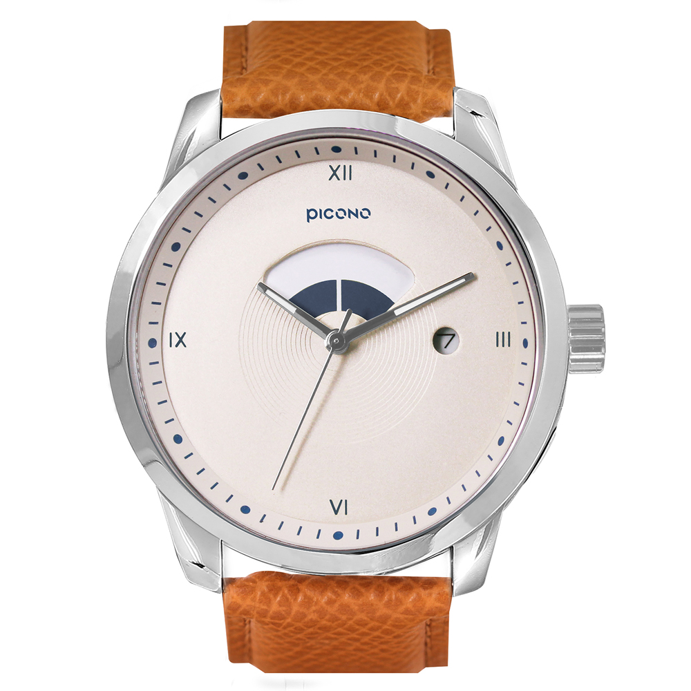 【PICONO】SPIRAL Collection Minimalist dial brown leather strap watch-Blue / SP-12002, , large