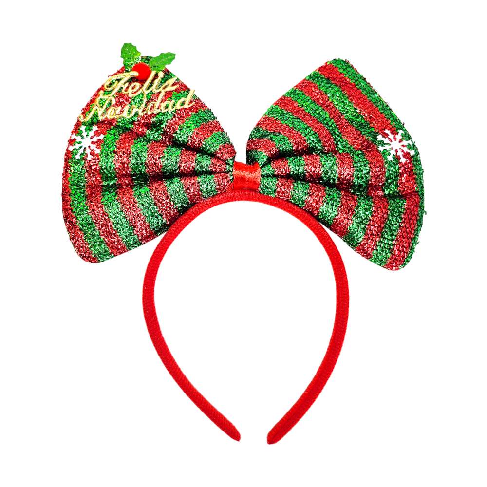 摩達客-聖誕可愛大蝴蝶結髮箍_紅綠款-耶誕派對交換禮物, , large