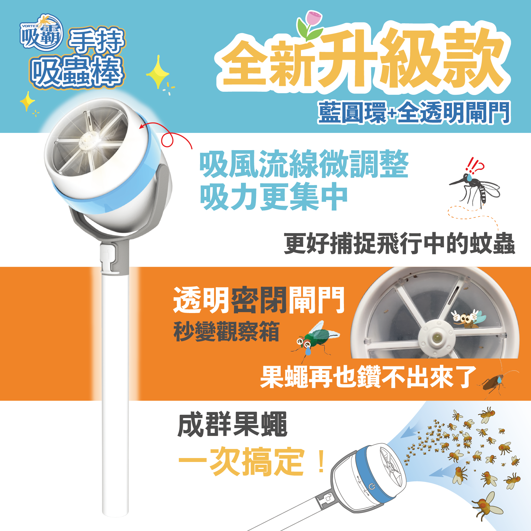 吸霸 吸蟲捕蚊器 VORTEX-S  (裝電池款-無伸縮桿), , large