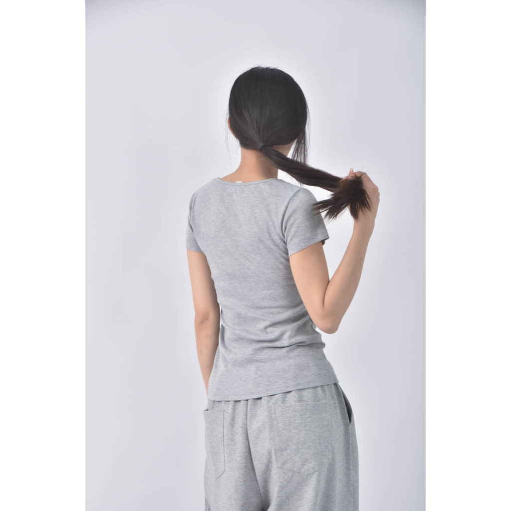 (S) fifty percent棉質圓領灰色短袖上衣二手衣, , large