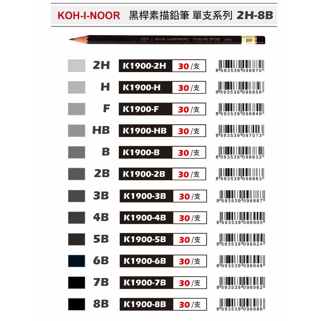 普思AP  KOH-I-NOOR黑桿素描鉛筆 單支系列2H-8B (K1900)F, , large