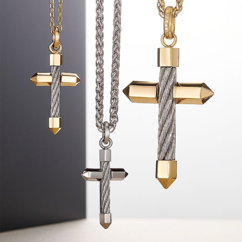 CHARRIOL 夏利豪 CELTIC 十字架鋼索項鍊-小 08-101-1282-2, , large