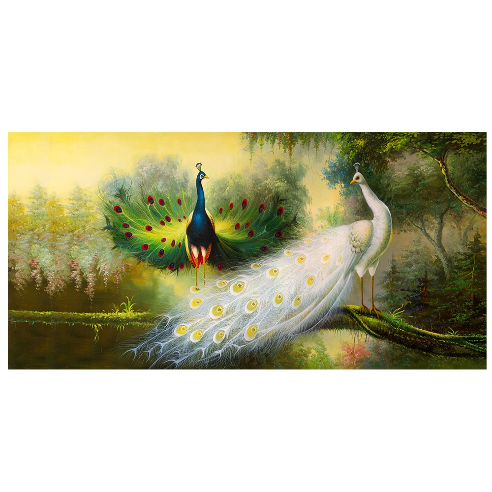 【御畫房】孔雀吉祥 國家一級畫師手繪油畫60×120cm(VF-140), , large