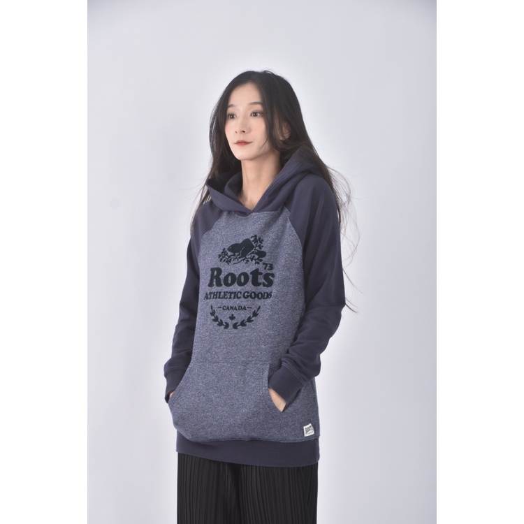 (M) roots毛巾布拼接連帽藍色長袖上衣二手衣, , large