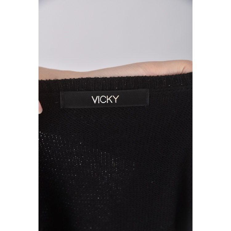 (S) vicky質感拼接黑色短袖上衣二手衣, , large