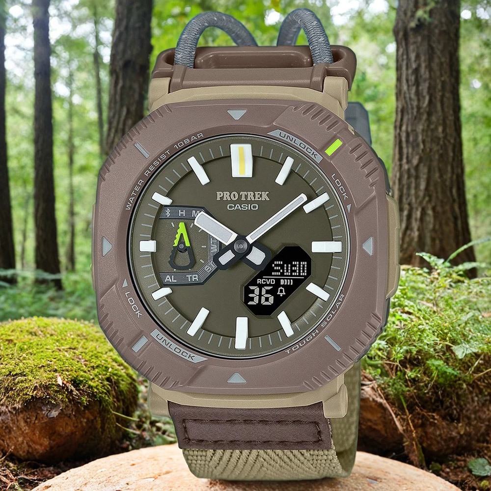 CASIO 卡西歐 PROTREK 戶外登山錶 彈力繩錶帶 太陽能藍芽手錶 PRJ-B001B-5, , large
