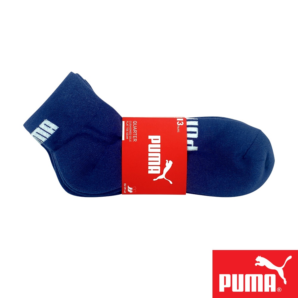 PUMA 經典加厚毛巾底運動短筒襪3雙裝 彪馬 跳豹 男襪 女襪 襪子 運動襪 短襪 加厚 高彈 平整縫頭 耐磨 深藍, , large