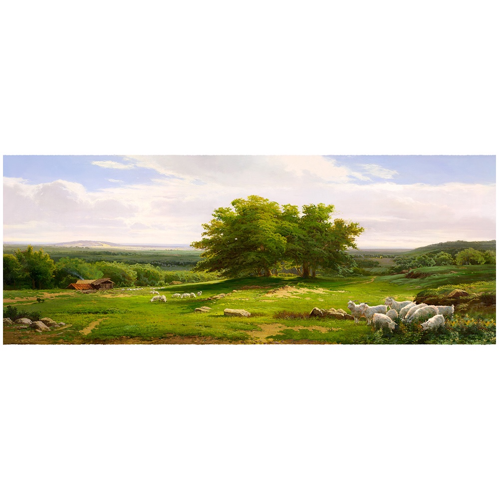 【御畫房】一碧千里 國家一級畫師手繪油畫60×120cm(VF-55), , large