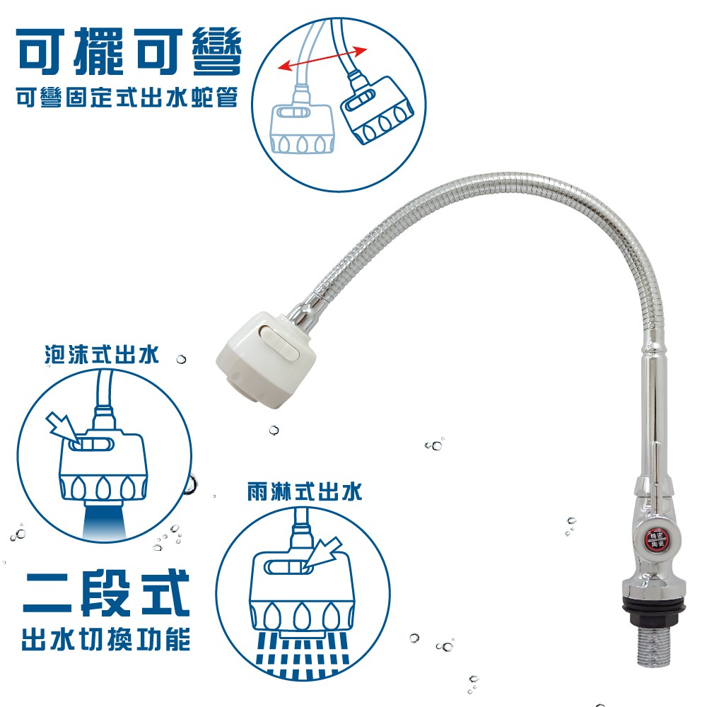 【雙手萬能】萬向可彎式鵝頸檯面自由栓(台灣製/龍頭/可彎可轉/立栓/單冷水), , large