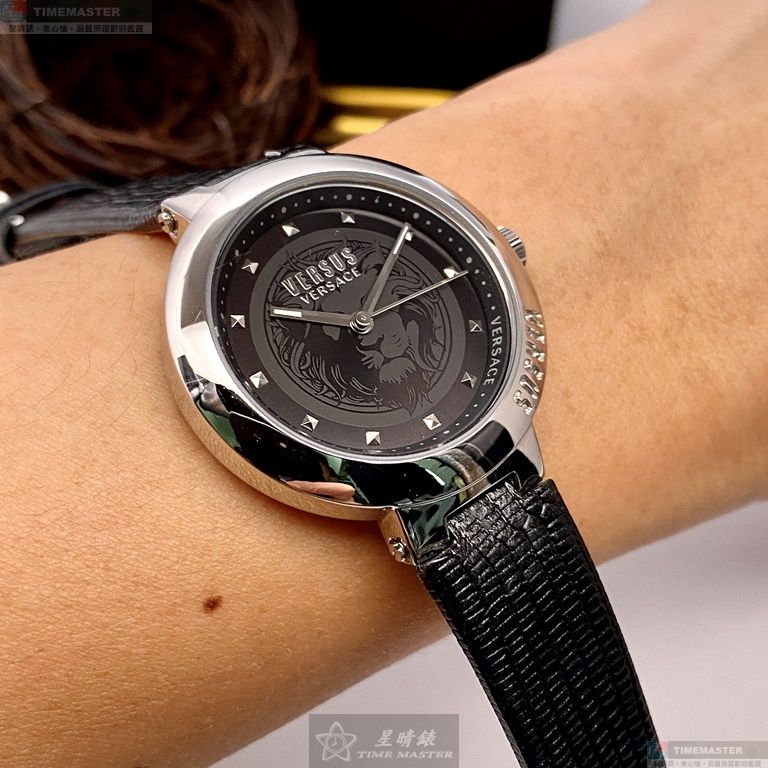 [星晴錶業]VERSUS VERSACE手錶,36mm,VV00321黑色錶面銀錶殼深黑色真皮皮革錶帶款, , large