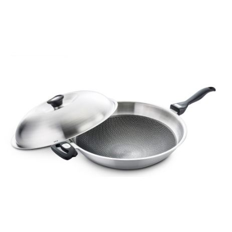 Miyaco 米雅可 新型316不銹鋼網紋不沾炒鍋蜂巢不沾鍋附蓋 36cm-Leidea樂德兒