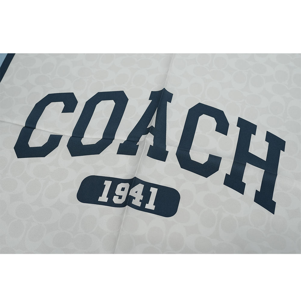 COACH 1941 學院風標誌絲質方巾/白色/藍色, , large