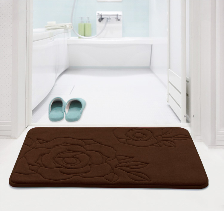Rose embossed coral fleece memory foam anti-slip floor mat 40x60 cm, , large
