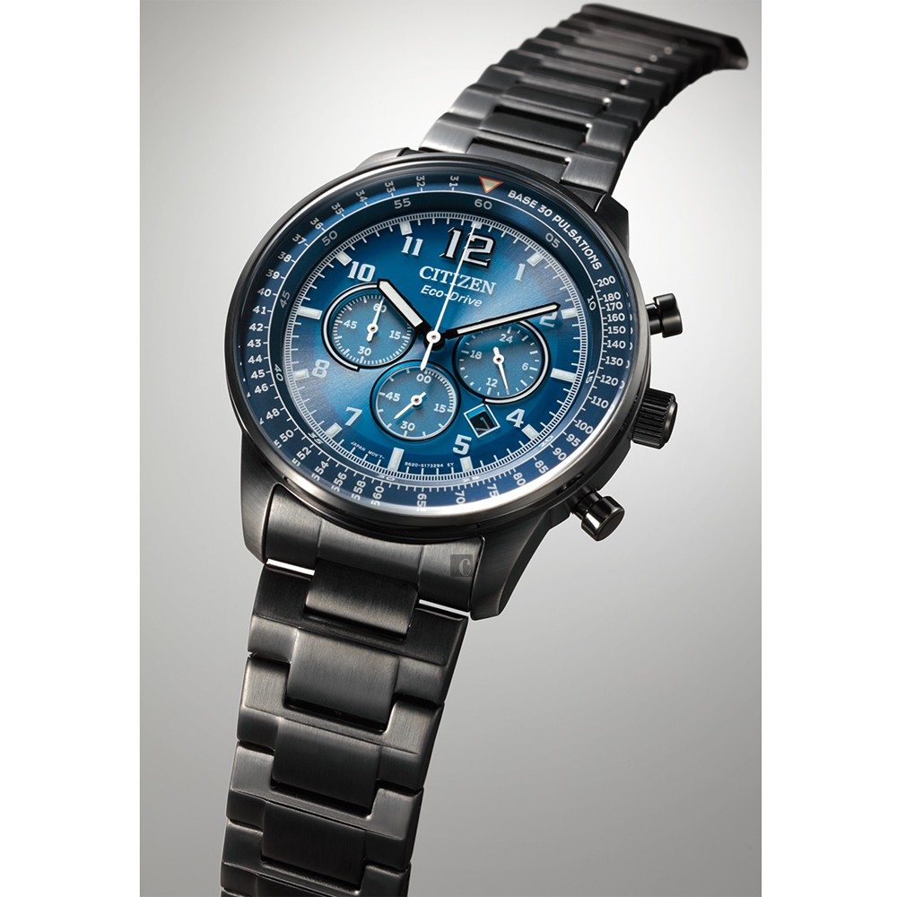 CITIZEN 星辰 光動能紳士計時手錶-黑x藍 CA4505-80L 【情人節推薦款】, , large