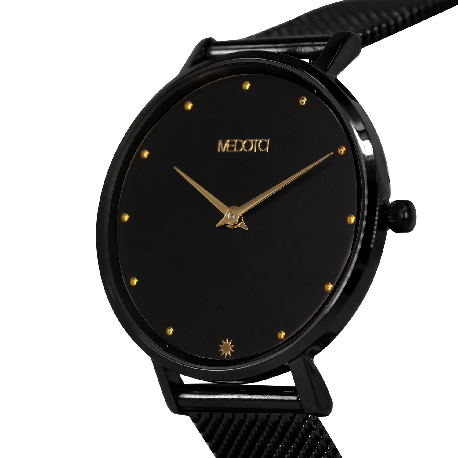 [MEDOTA] Mini Chica minimalist 36mm dial mesh band ladies watch-Black&Gold / LH-10302, , large