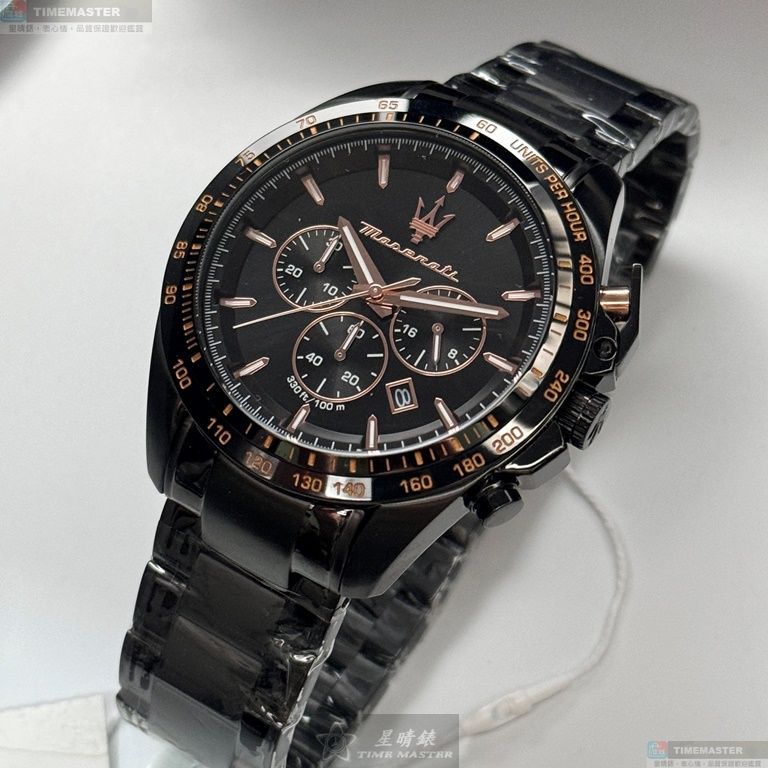 [星晴錶業]MASERATI手錶,46mm,R8873612048黑色錶面黑錶殼深黑色精鋼錶帶款, , large