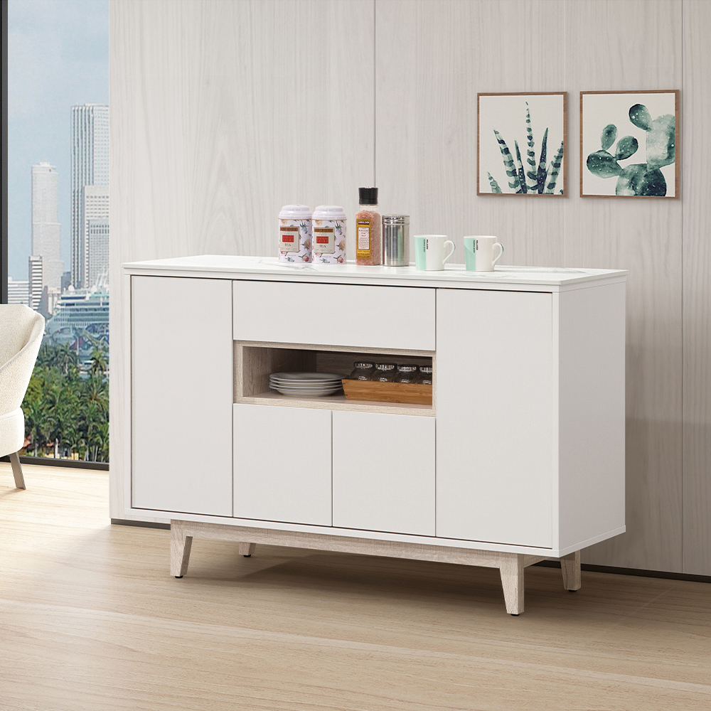 【唯熙傢俱】紀薇橡木雙色4尺岩板餐櫃, , large