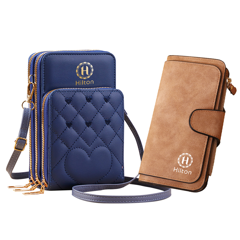 【Hilton】Rhombus Zipper Phone Bag + Card Slot Zipper Long Wallet (Slant Bag/Side Bag/Shoulder Bag/Clutch Bag/Coin Purse/Zipper Clip) (L0031+L0033), , large