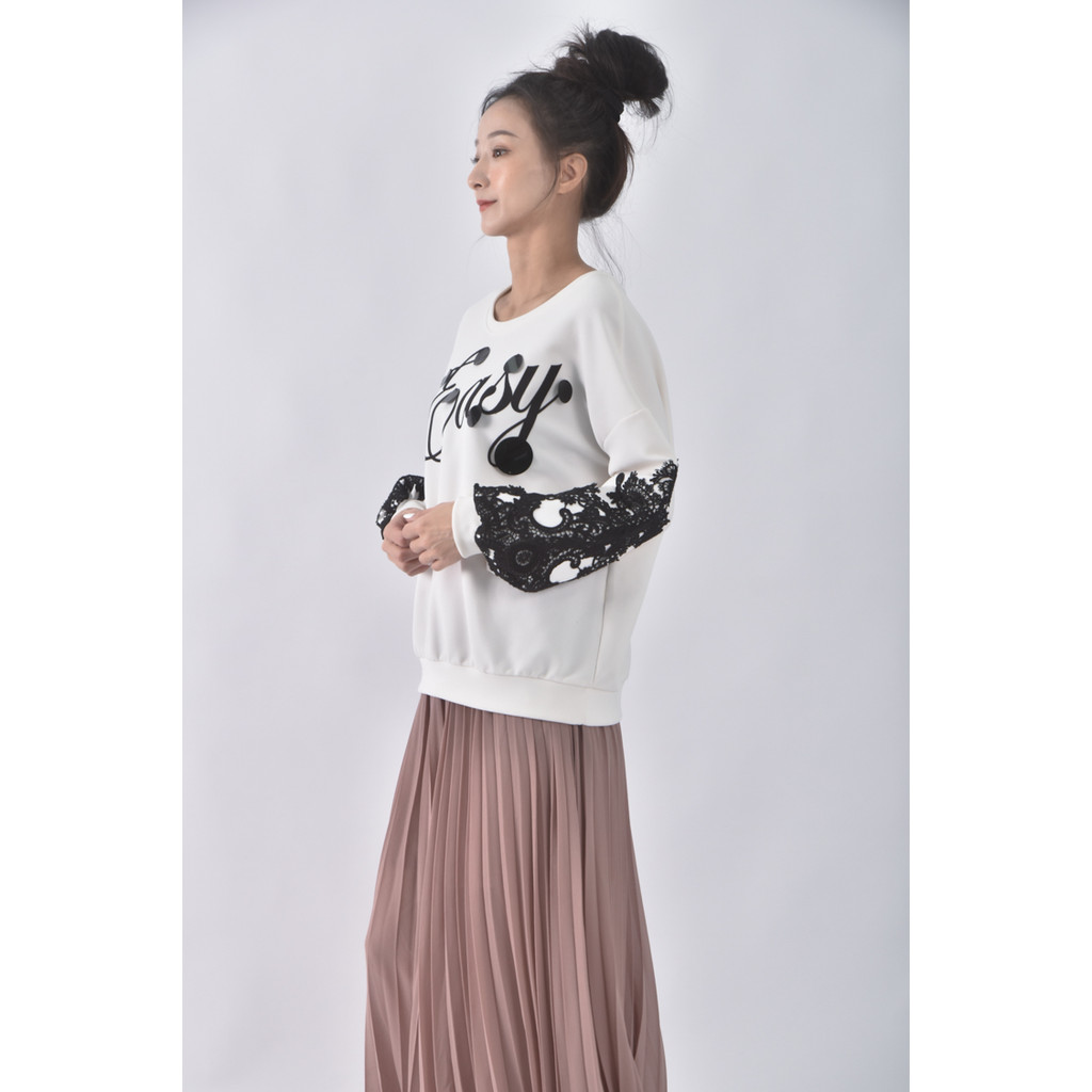 (L) beautique韓牌圓領字母白色長袖上衣二手衣, , large