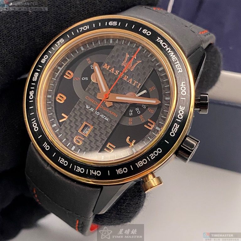 [星晴錶業]MASERATI手錶,46mm,R8873610003黑色錶面玫瑰金錶殼深黑色真皮皮革錶帶款, , large