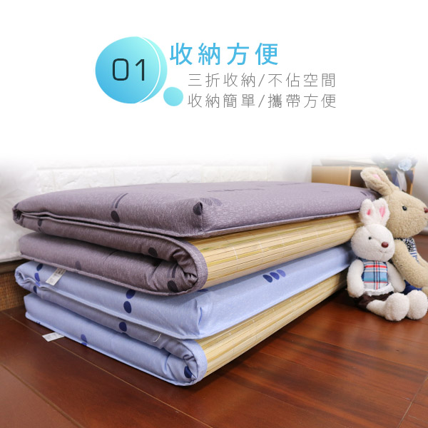 [台客嚴選] 幾何圓點竹面單人透氣床墊－幾何藍 可拆洗 台灣製 學生床墊 單人床墊 摺疊墊 外宿床墊, , large