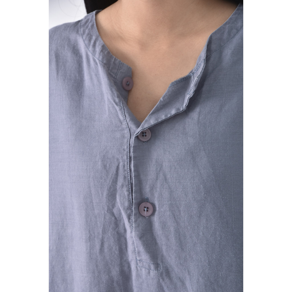 (XL) net質感西裝圓領藍色長袖上衣二手衣, , large