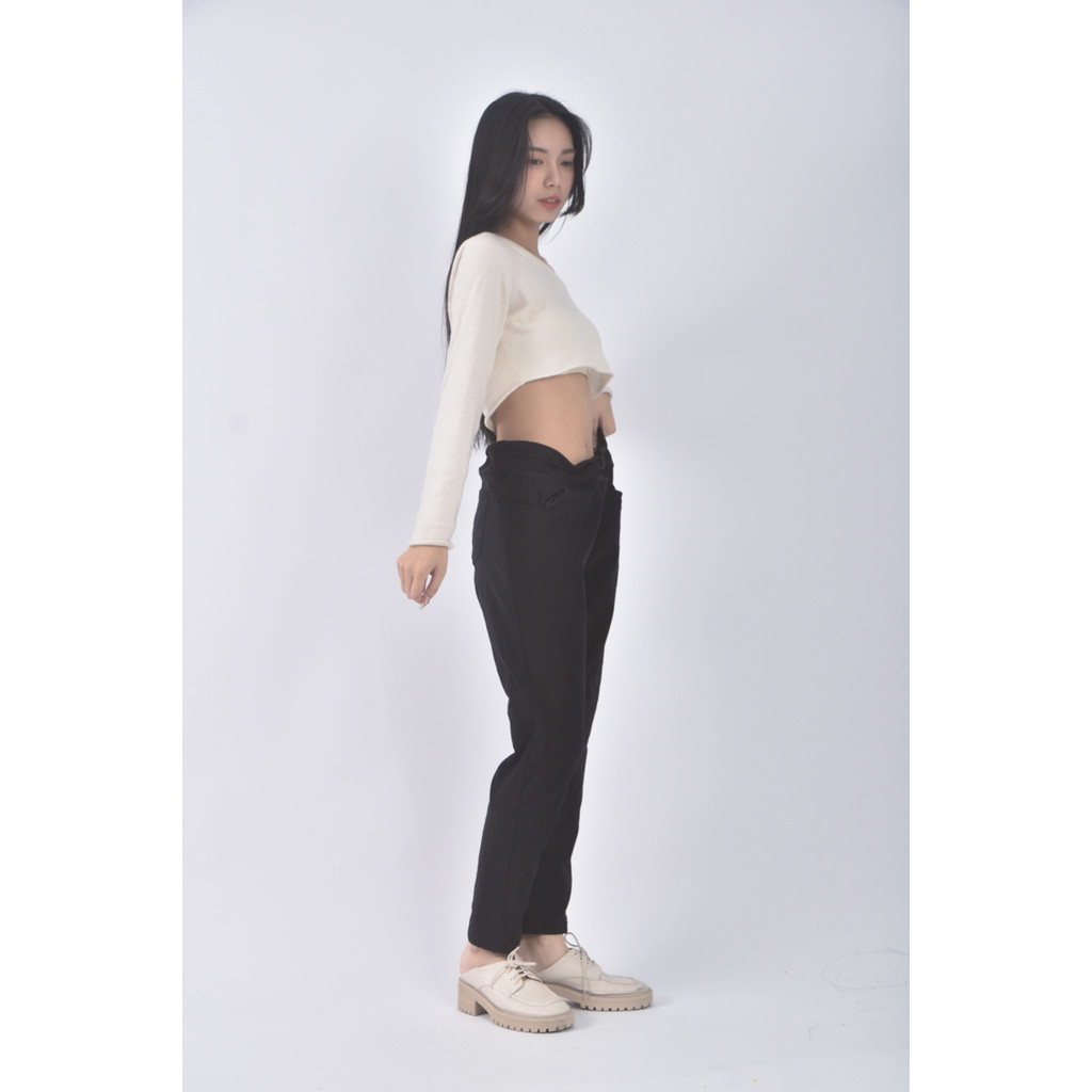 (XL) ob style高腰丹寧牛仔黑色長褲二手衣, , large