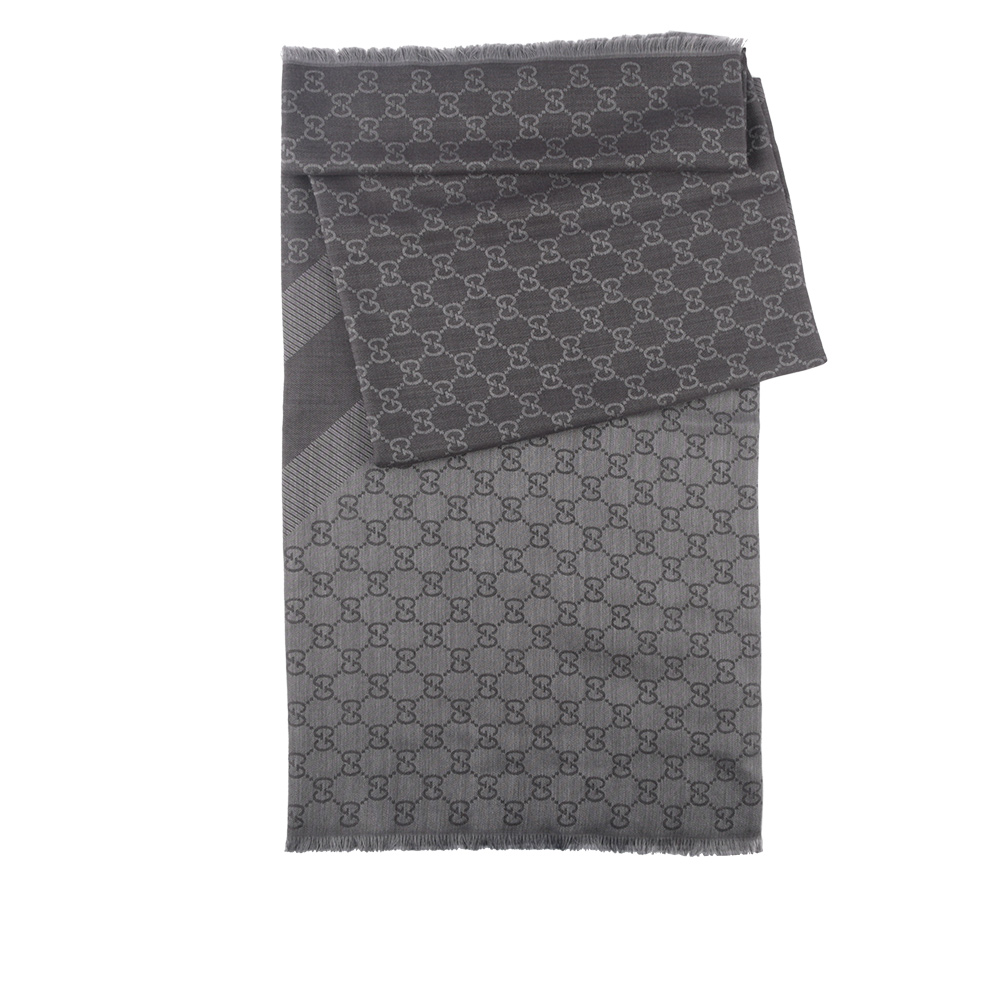 GUCCI GG Logo 羊毛混絲雙色披肩/圍巾/深灰色/灰色, , large