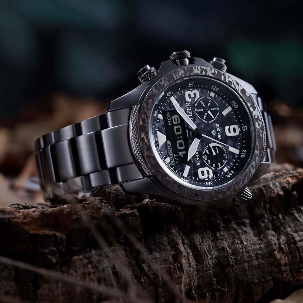 CITIZEN 星辰 Promaster 35週年限量 陸 叢林迷彩光動能液晶顯示手錶 JV1008-63E, , large