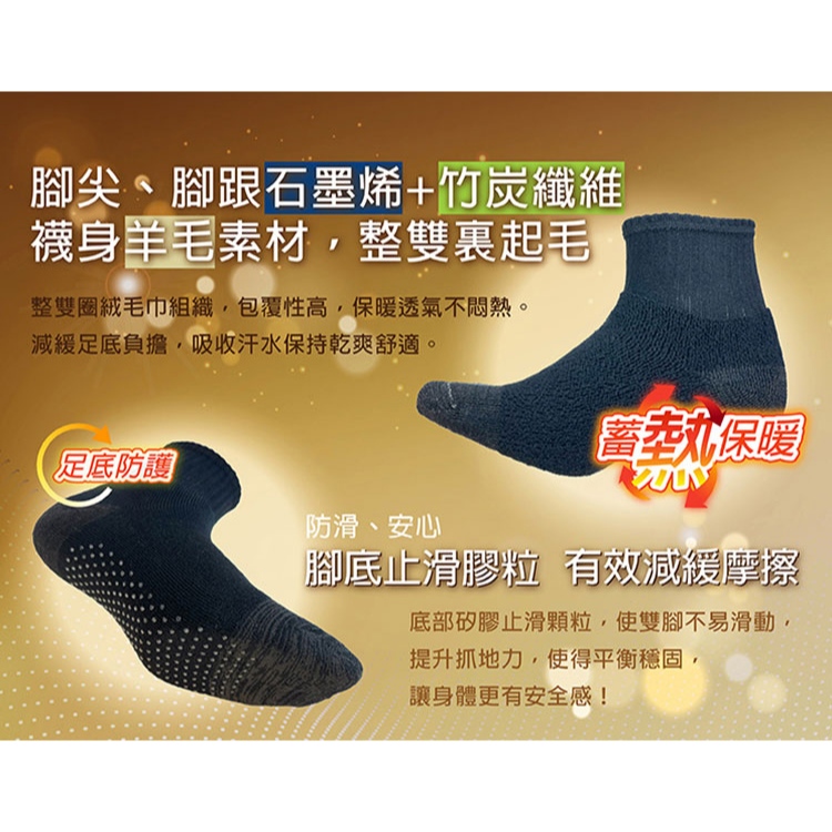 【BVD】石墨烯羊毛止滑暖暖襪<暗紅,22-26cm>B592 男女老少皆適合 保暖襪 毛巾底 氣墊襪 止滑襪 地板襪, , large