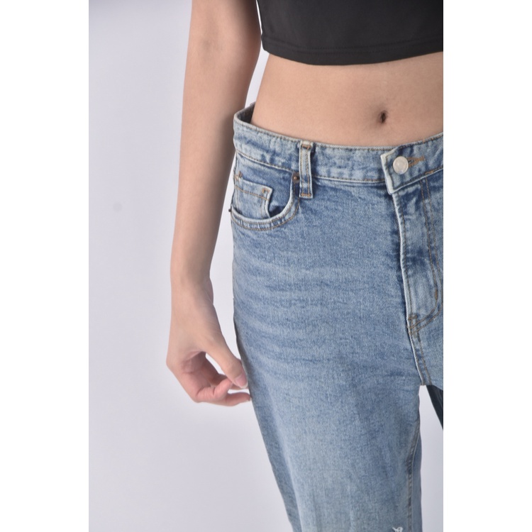 (L) p two jeans高腰丹寧牛仔質感棉質純棉藍色長褲二手衣, , large
