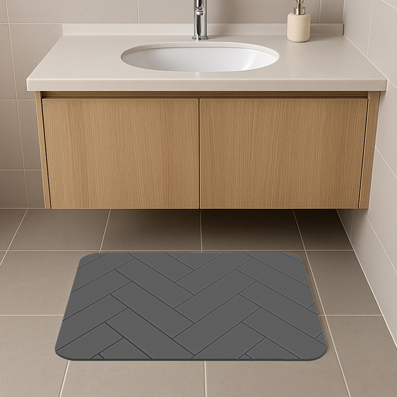【Monster】 Soft Diatomaceous Earth Absorbent Mat – Slate Pattern Series (60x40cm) – Mineral Gray, , large