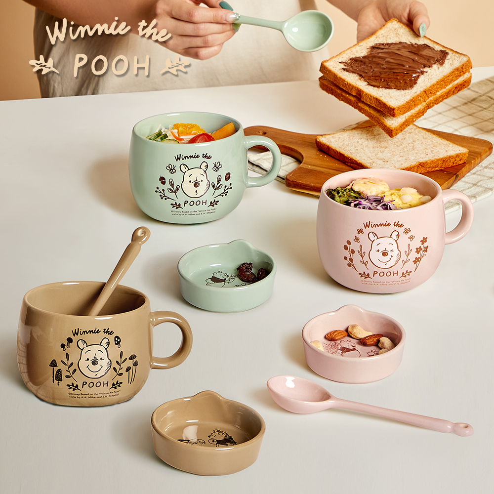 Disney Winnie the Pooh Large Capacity Ceramic Mug Set 500ml (3 pieces per set, includes spoon/plate, colorful gift box) - Sand palm, , large