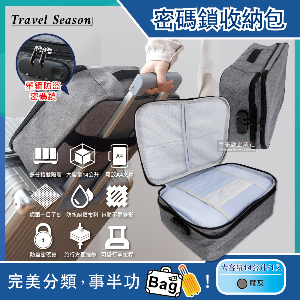 [日日好物]Travel Season雙主層拉鏈網格多口袋隔層密碼鎖護照證件收納包1入(多款可選), , large