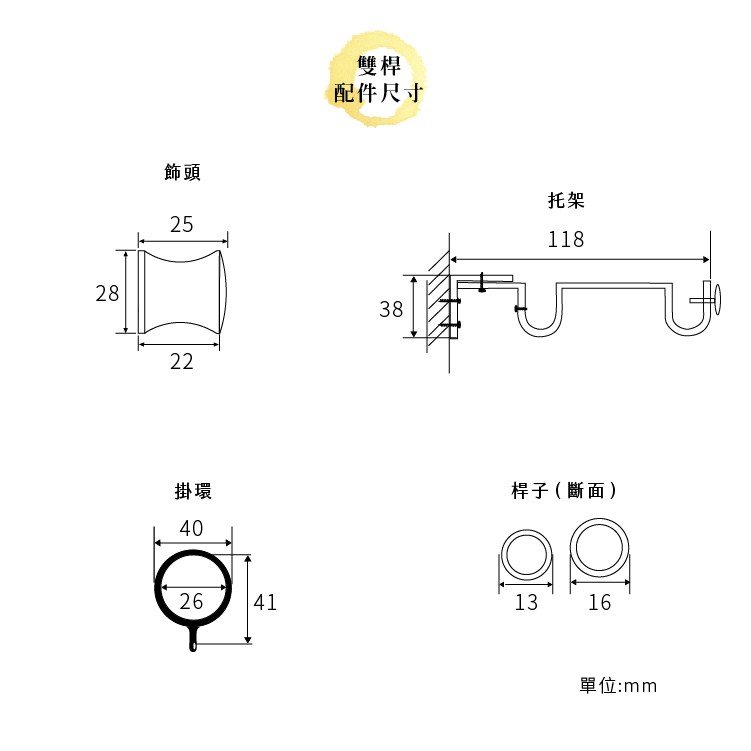 【Colors】雙桿 伸縮窗簾桿 帽頭 伸縮範圍 70-120cm / 120-210cm 古典系列 金屬桿 造型桿 裝飾 桿子, , large